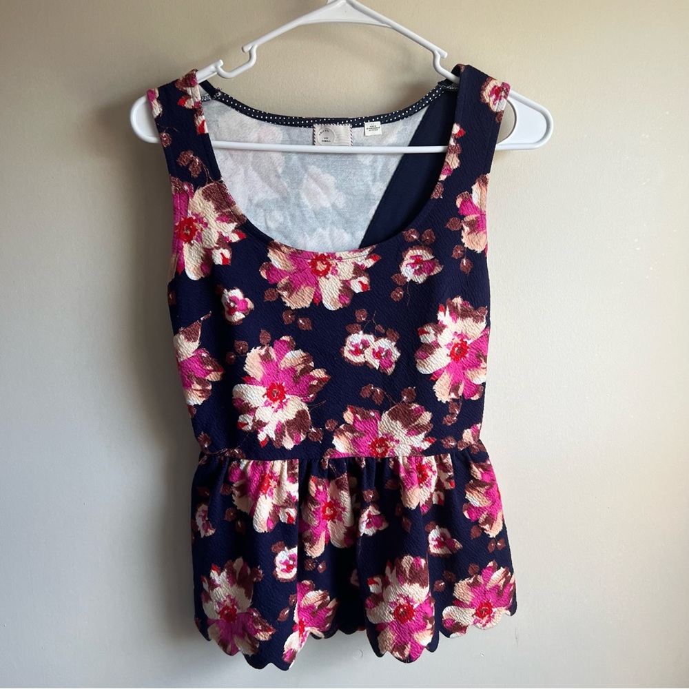 Anthropologie Postmark Navy Blue Scallop Cross Back Peplum Hem Tank Top